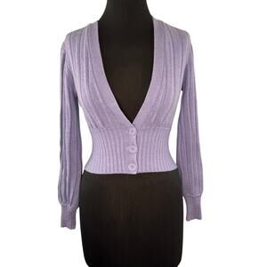 WILFRED Light Purple Crop Cardigan Sweater Merino Wool Plunge Neck XS X-Small
